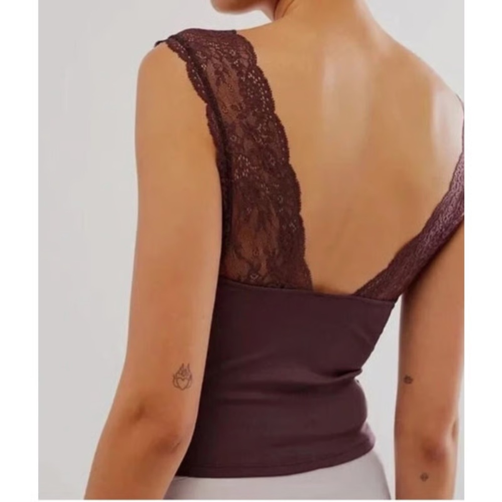 NWT Intimately FREE PEOPLE Power Play Cami Top Bittersweet Cocoa Brown Lace - Picture 3 of 12